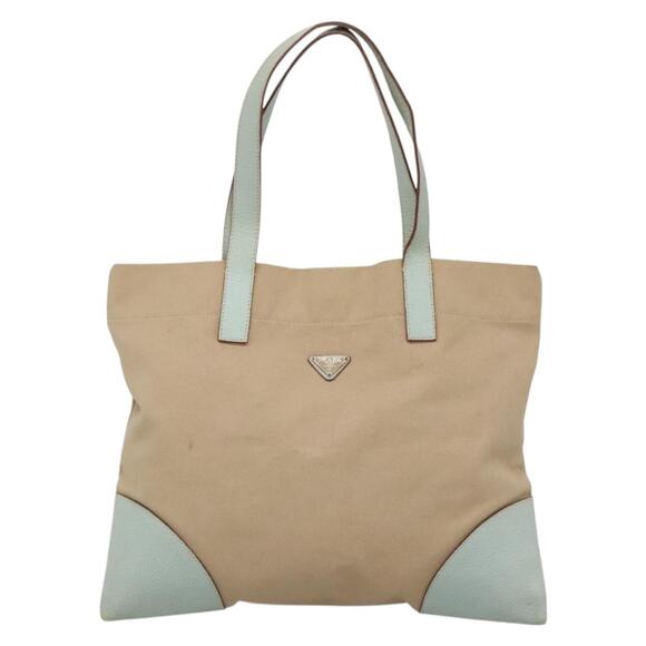 PRADA Tote Bag Canvas Beige Silver - Picture 2 of 12